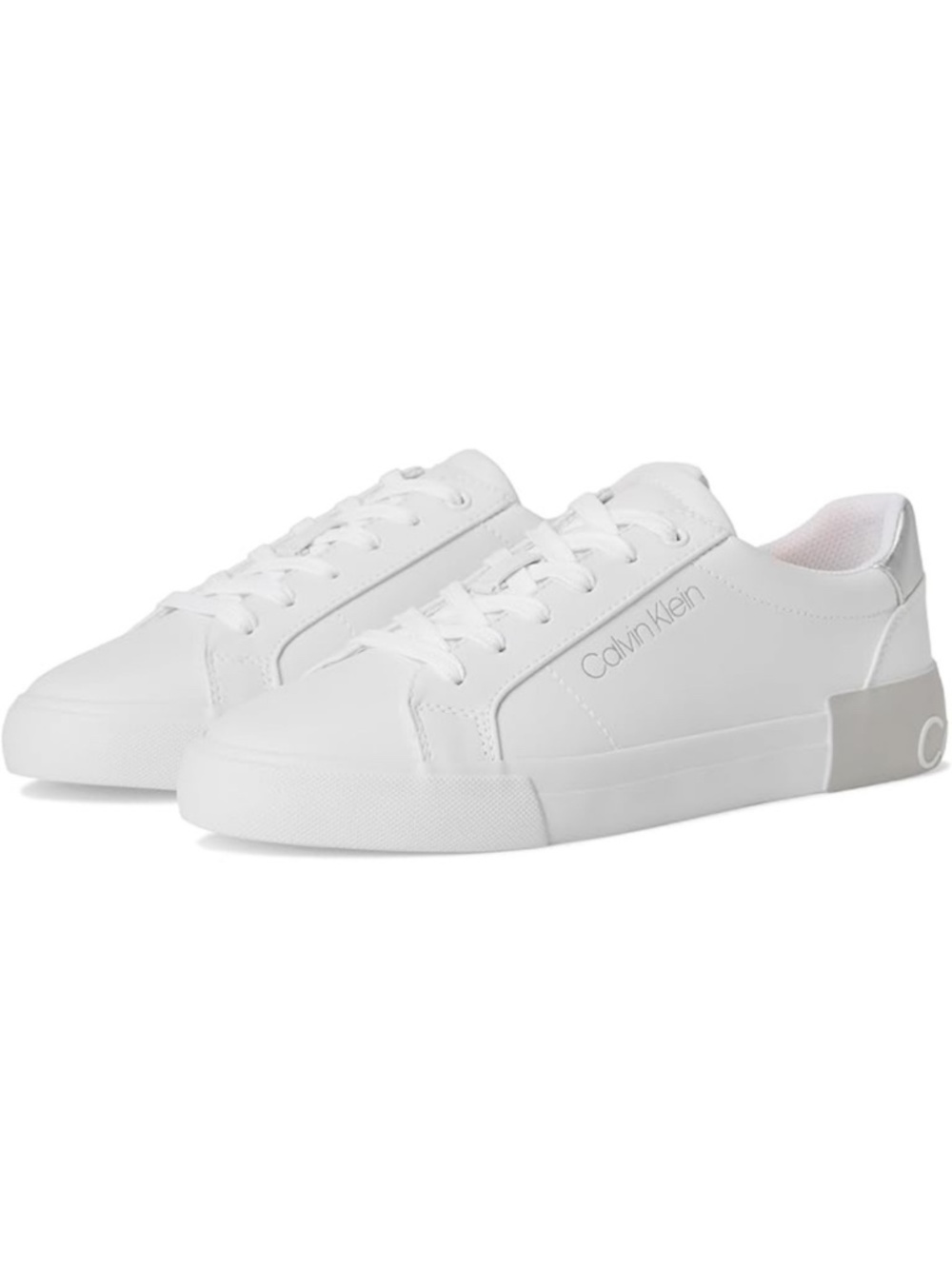 Calvin Klein Women's White and Silver Sneakers